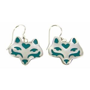 Far Fetched Earrings Wolf Dog Silver Plated Blue Enamel Artisan Handmade
